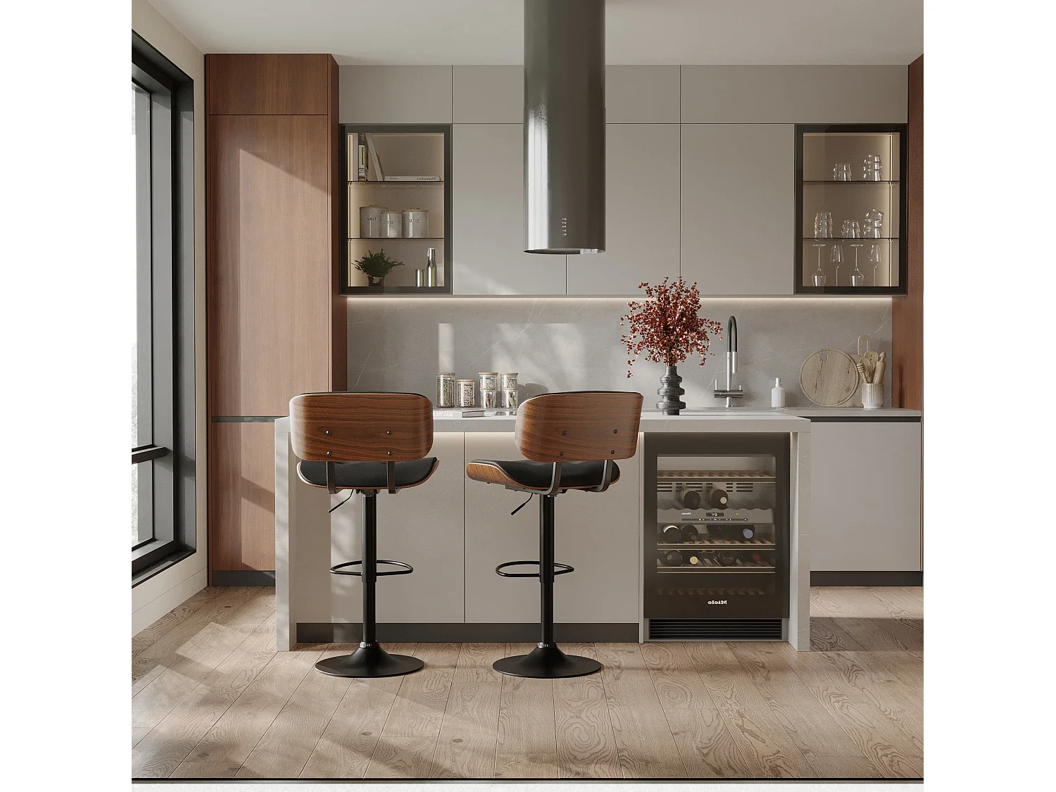 Chaise de bar réglable 65/86 cm en cuir synthétique noir - Melchior