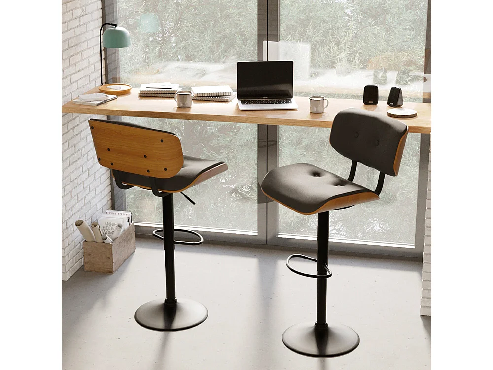 Chaise de bar réglable 65/86 cm en cuir synthétique noir - Melchior