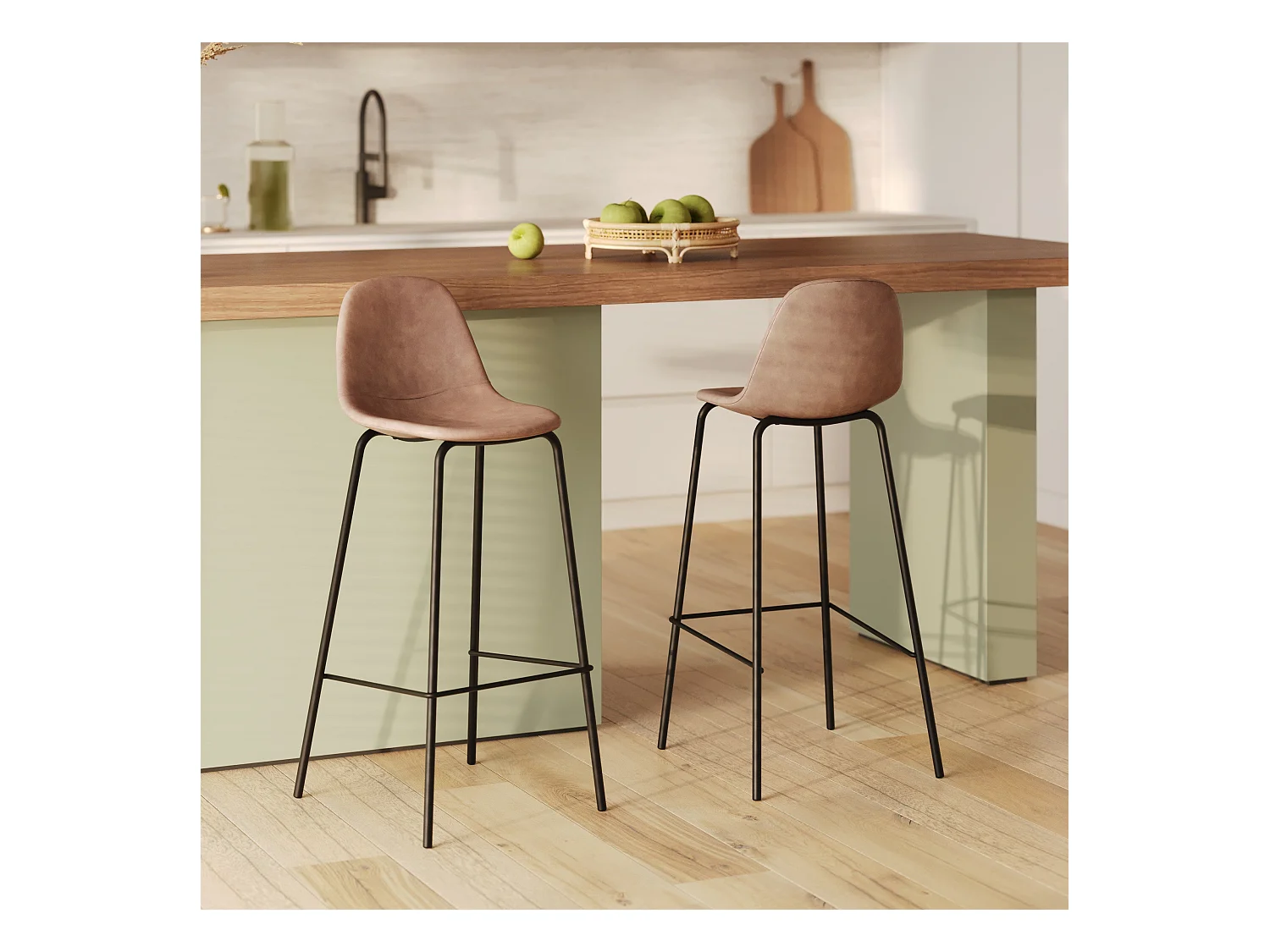 Set di 2 sedie da bar 75 cm in pelle sintetica taupe - Henrik