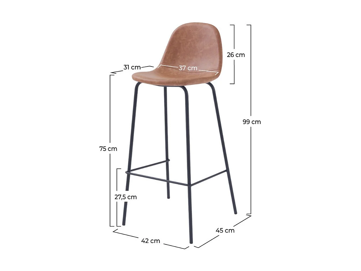 Set de 2 sillas de bar 75 cm en piel sintética taupe - Henrik