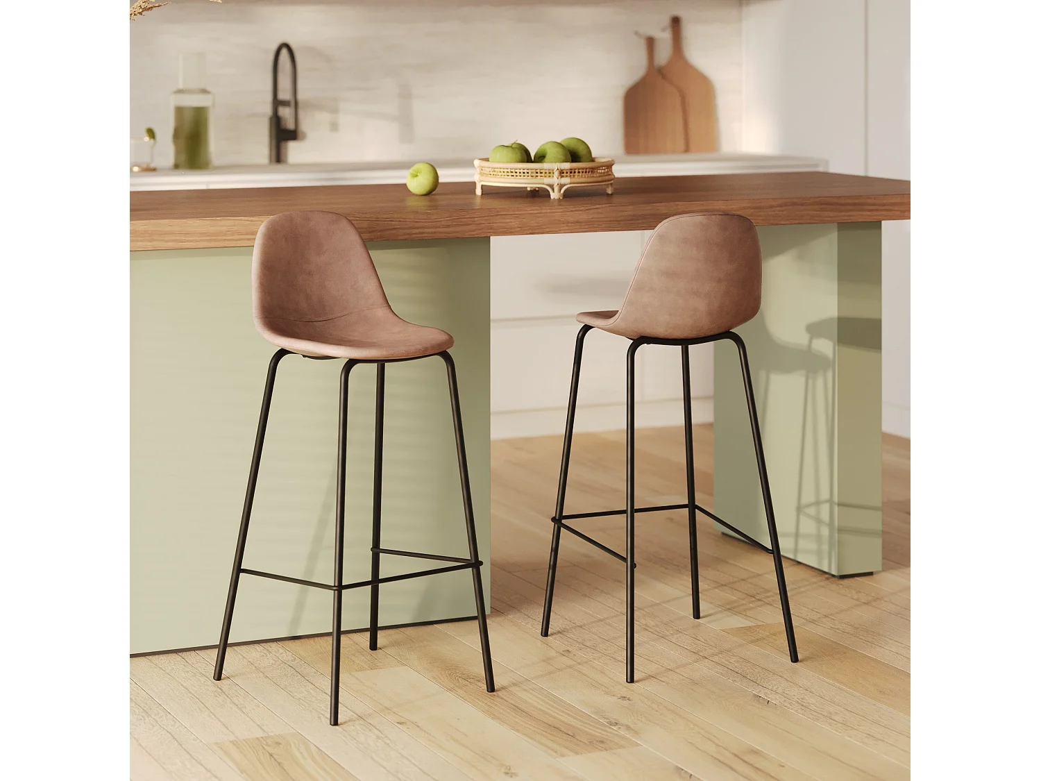 Lot de 2 chaises de bar 75 cm en cuir synthétique taupe - Henrik