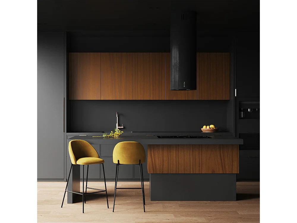 Set de 2 sillas para isla de cocina de terciopelo amarillo 66 cm - Karl