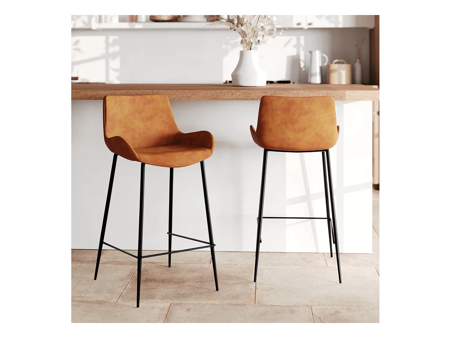 Set di 2 sedie per isola centrale in pelle sintetica cammello 65 cm - Pirata