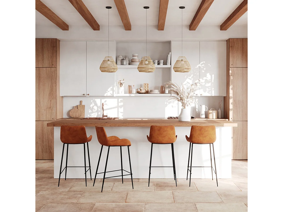 Lot de 2 chaises pour îlot central 65 cm en cuir synthétique camel - Pirata