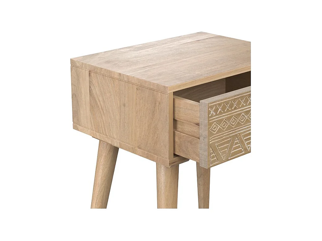 Table de chevet en bois de manguier gravé 1 tiroir - Tiny