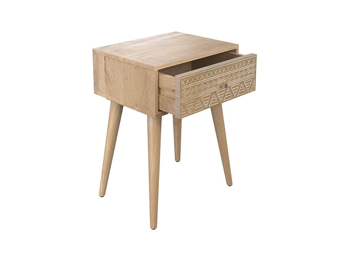 Table de chevet en bois de manguier gravé 1 tiroir - Tiny