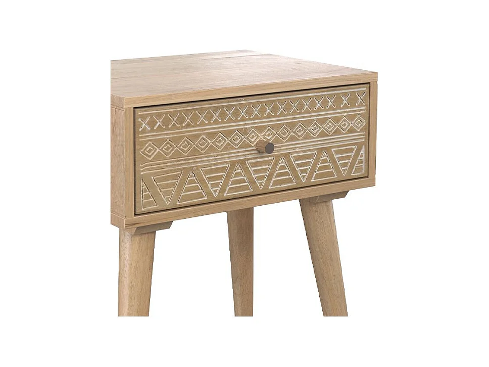 Table de chevet en bois de manguier gravé 1 tiroir - Tiny
