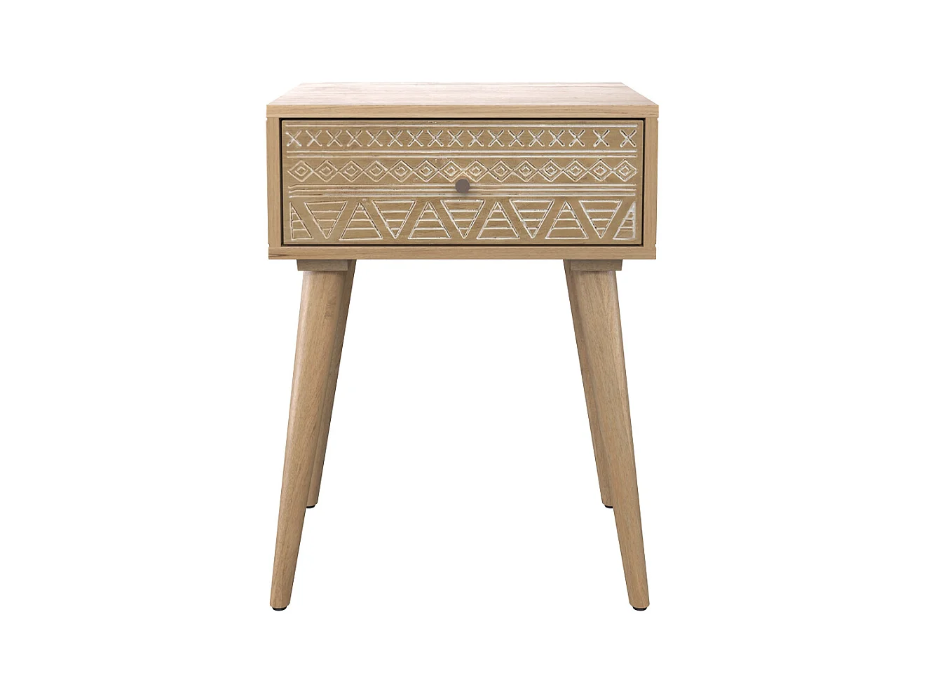 Comodino a 1 cassetto  in legno di mango inciso - Tiny