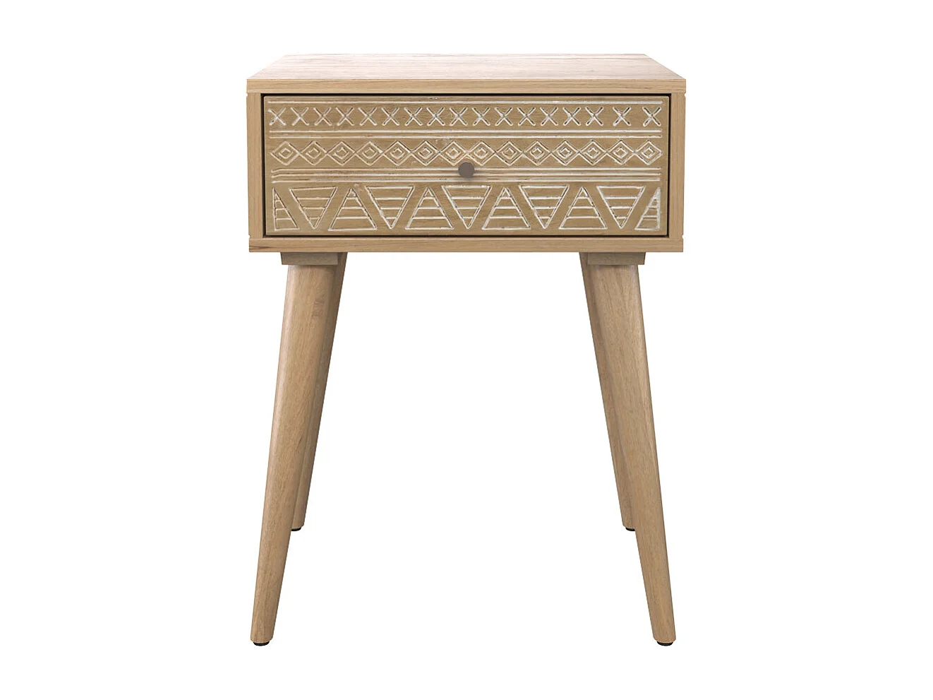 Mesita de noche de madera de mango grabada 1 cajón - Tiny