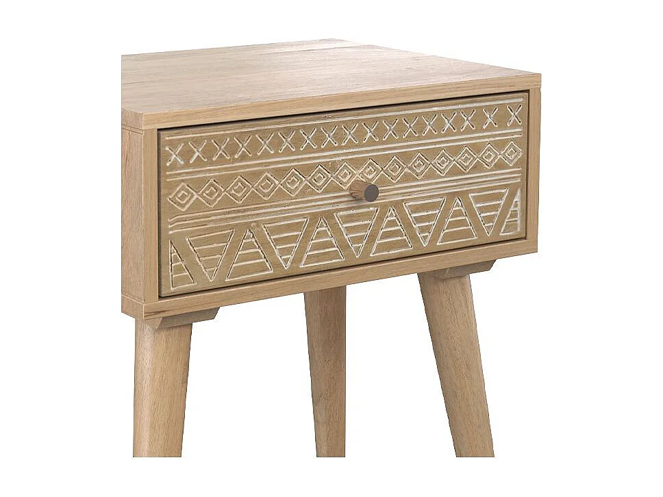 Mesita de noche de madera de mango grabada 1 cajón - Tiny