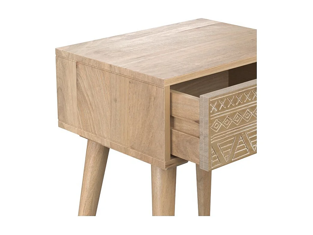 Mesita de noche de madera de mango grabada 1 cajón - Tiny