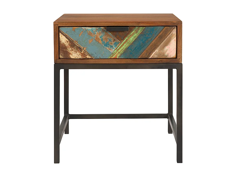 Table de chevet 1 tiroir en bois d'acacia et bois recyclé - Krabi