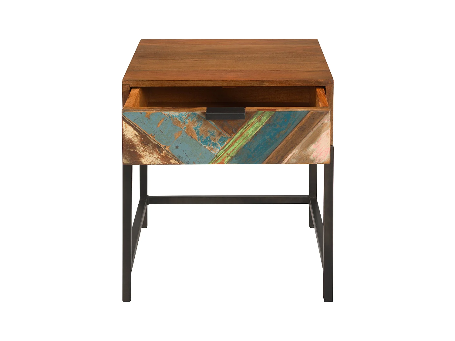 Comodino a 1 cassetto in legno di acacia e legno riciclato - Krabi