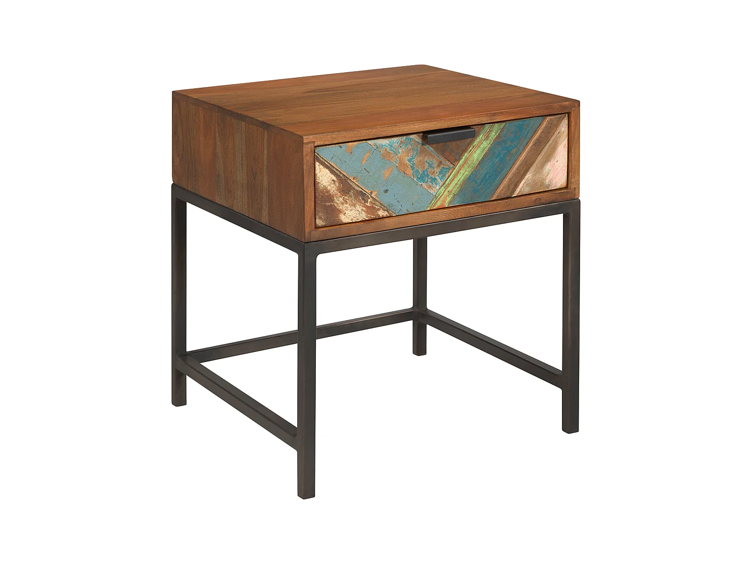 Comodino a 1 cassetto in legno di acacia e legno riciclato - Krabi