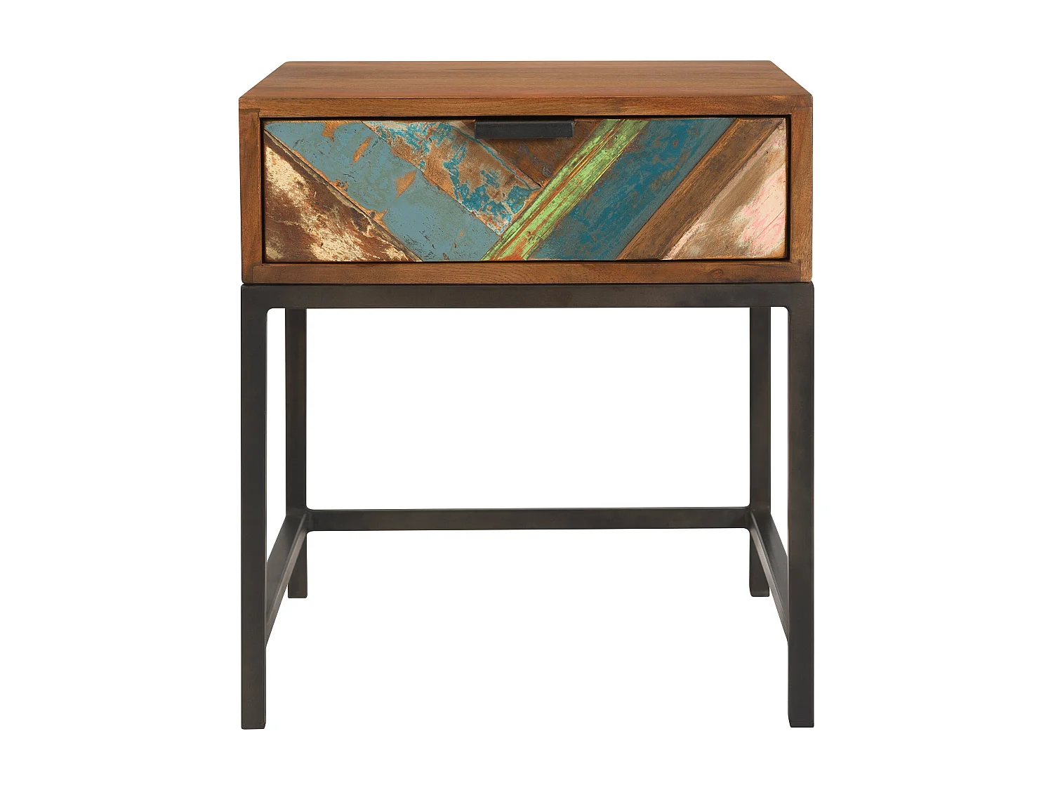 Comodino a 1 cassetto in legno di acacia e legno riciclato - Krabi