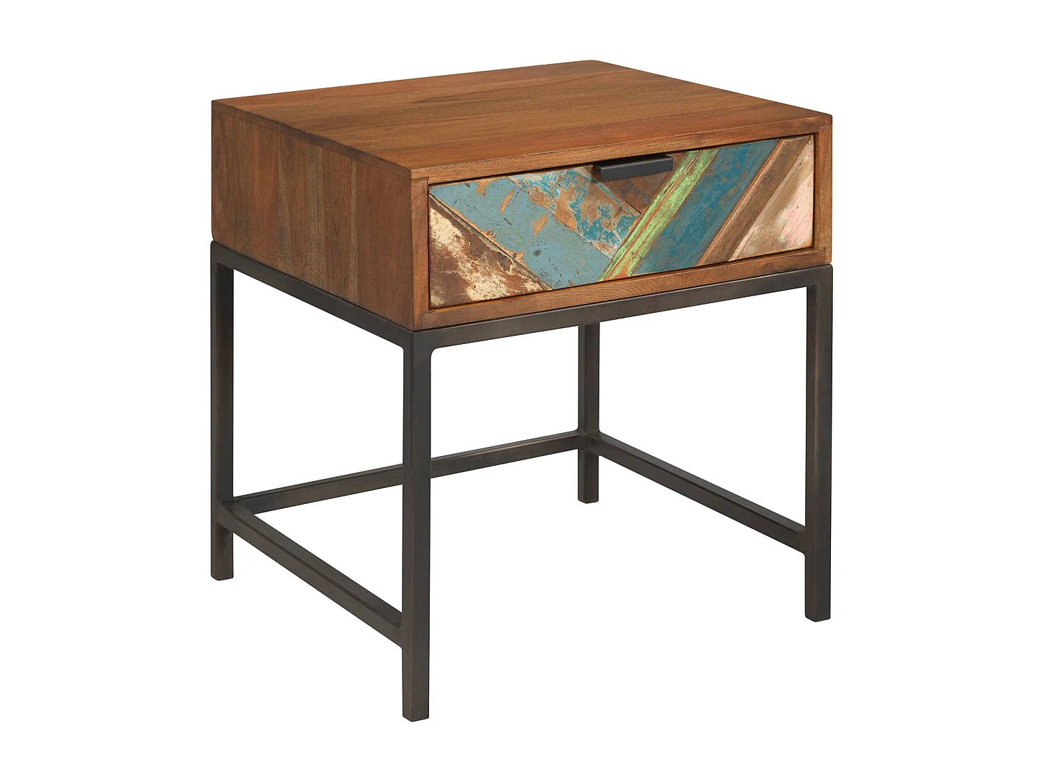 Comodino a 1 cassetto in legno di acacia e legno riciclato - Krabi