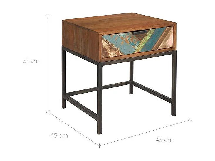 Comodino a 1 cassetto in legno di acacia e legno riciclato - Krabi