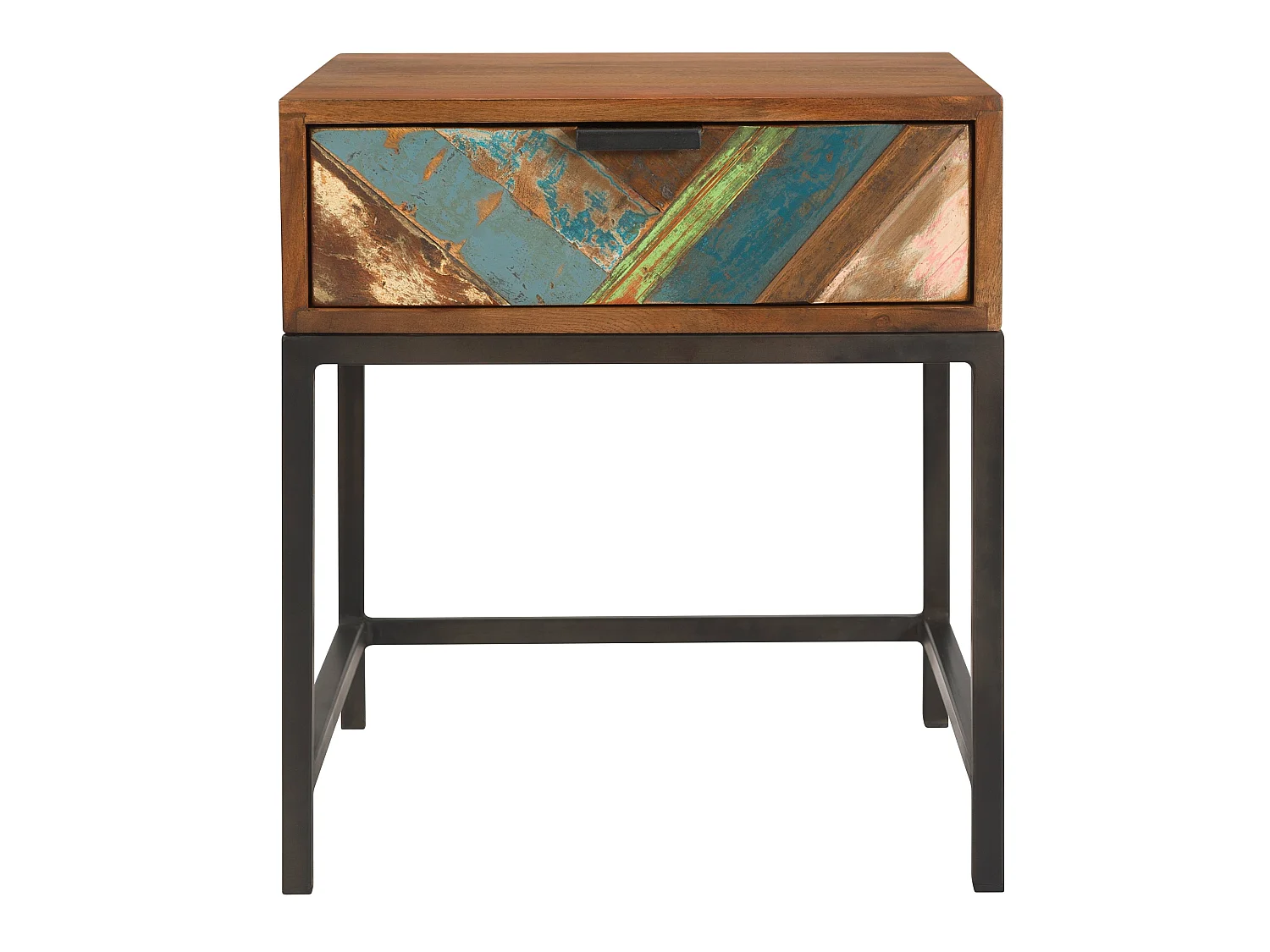 Table de chevet 1 tiroir en bois d'acacia et bois recyclé - Krabi