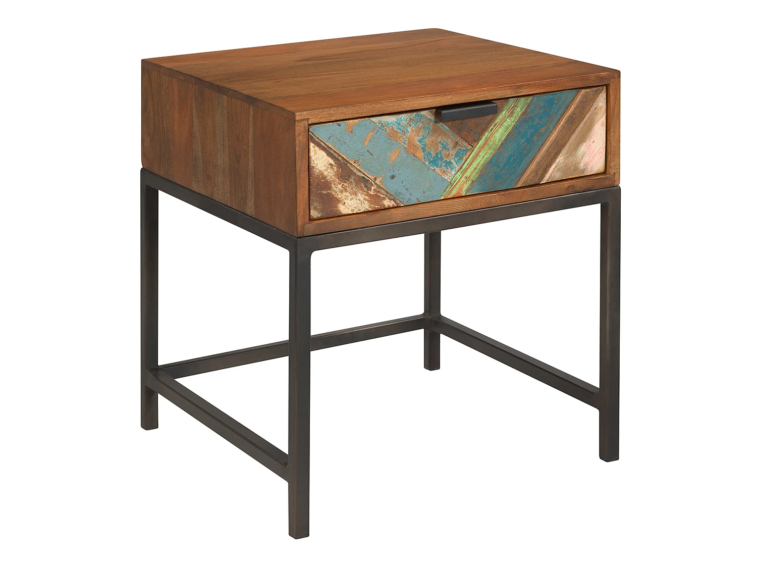 Table de chevet 1 tiroir en bois d'acacia et bois recyclé - Krabi