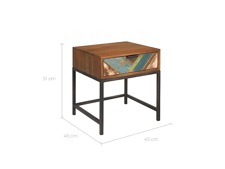 Table de chevet 1 tiroir en bois d'acacia et bois recyclé - Krabi