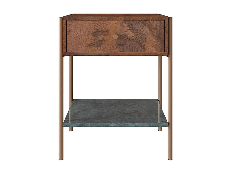 Mesilla de noche de madera de mango y mármol verde - Doori
