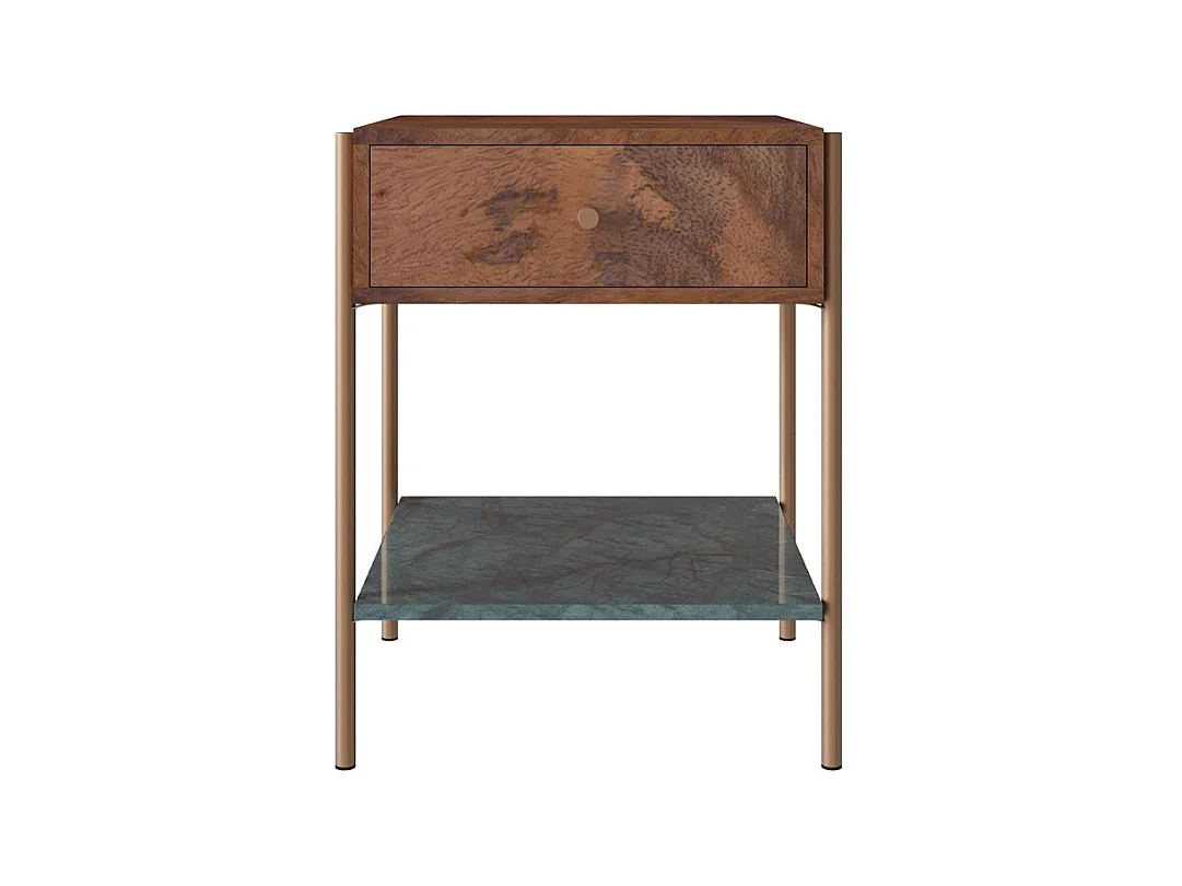 Mesilla de noche de madera de mango y mármol verde - Doori