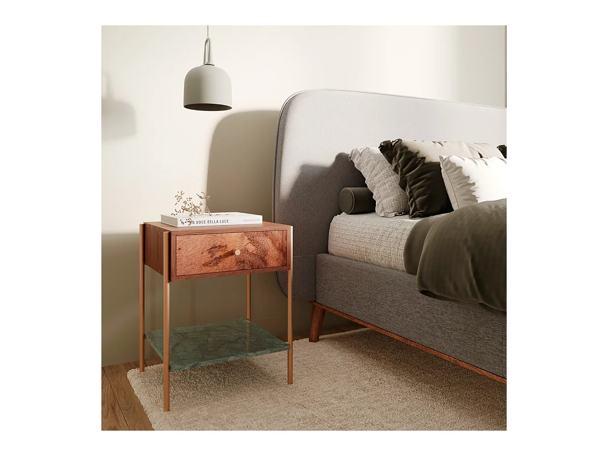 Mesilla de noche de madera de mango y mármol verde - Doori