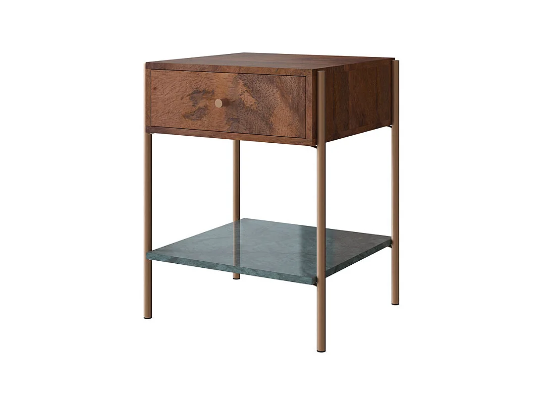 Mesilla de noche de madera de mango y mármol verde - Doori