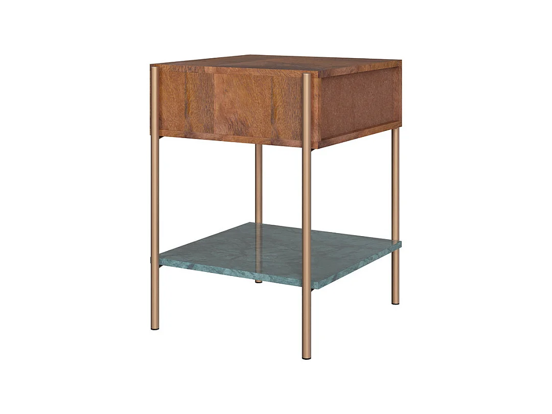 Mesilla de noche de madera de mango y mármol verde - Doori