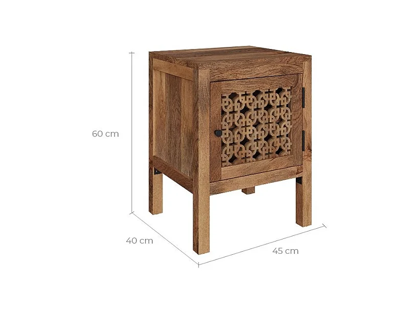 Table de chevet ajourée en bois de manguier - Jaya