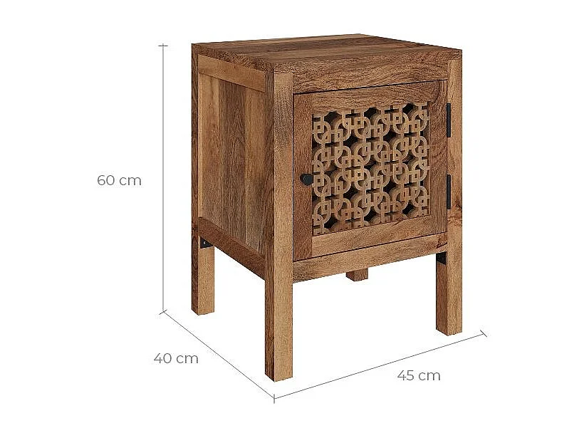 Table de chevet ajourée en bois de manguier - Jaya