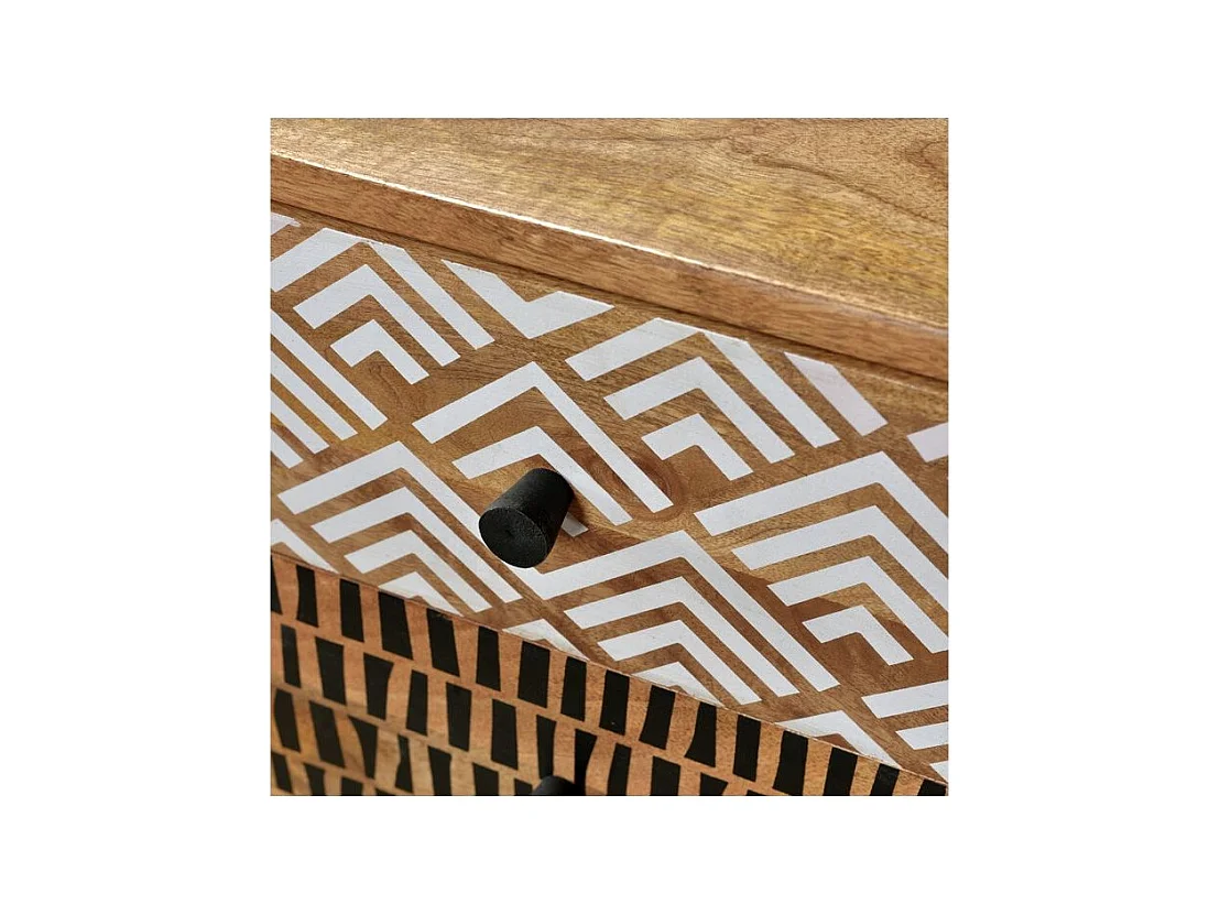 Mesita de noche de madera, 3 cajones con dibujo - Tali