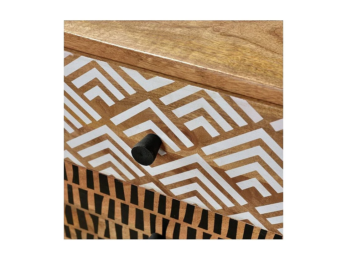 Table de chevet en bois, 3 tiroirs à motifs - Tali