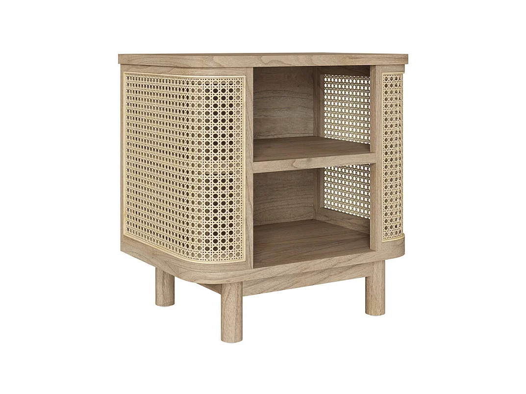 Mesilla de noche en madera maciza y caña - Antik