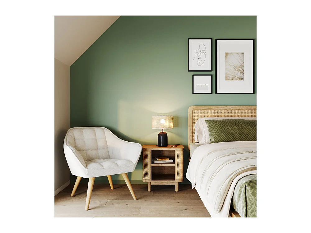 Mesilla de noche en madera maciza y caña - Antik