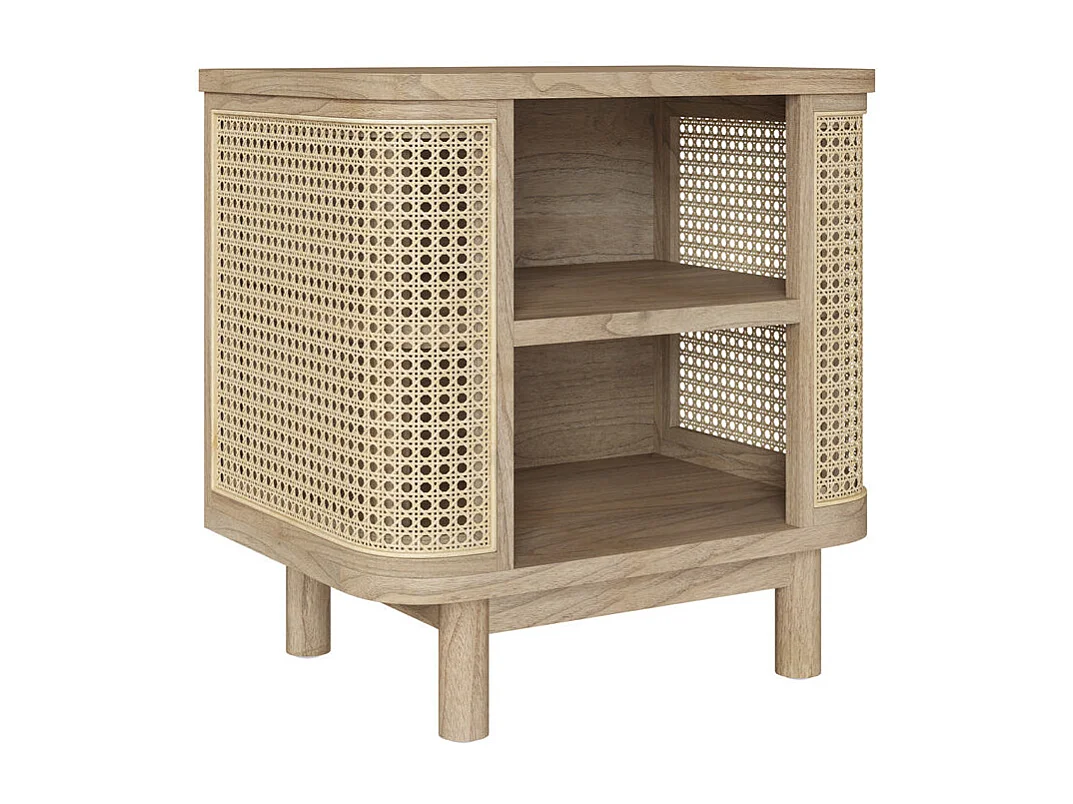 Comodino in legno massiccio e canna - Antik