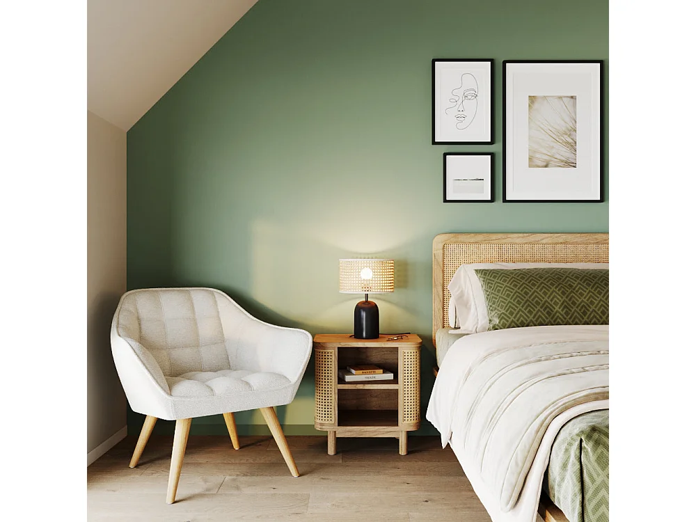 Comodino in legno massiccio e canna - Antik