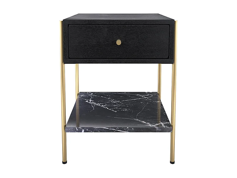 Mesilla de noche con 1 cajón en madera negra y metal dorado - Doori
