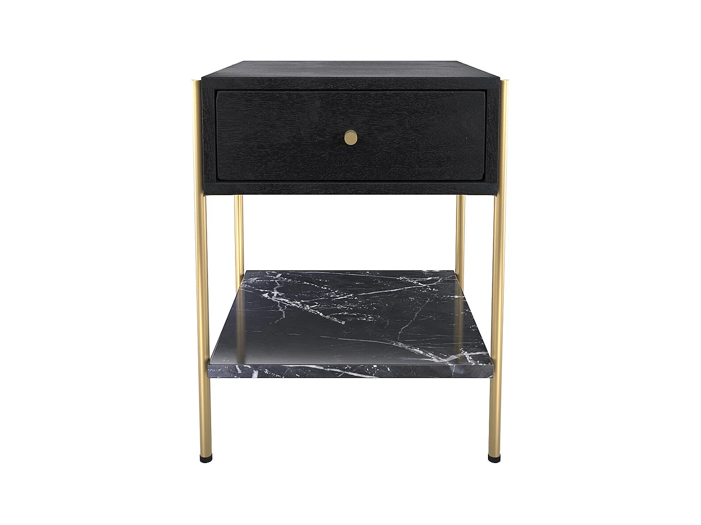 Table de chevet 1 tiroir en bois noir et métal doré - Doori