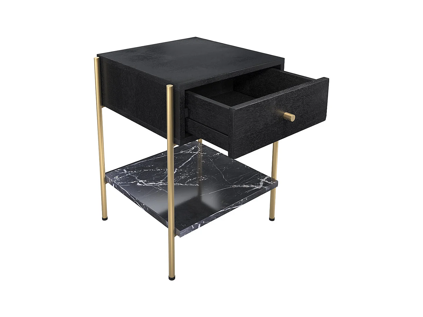 Table de chevet 1 tiroir en bois noir et métal doré - Doori