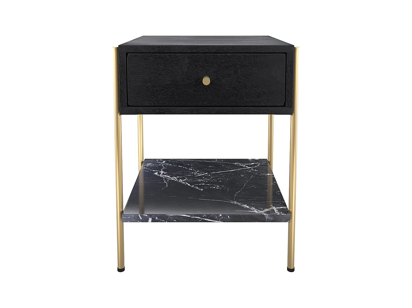 Table de chevet 1 tiroir en bois noir et métal doré - Doori