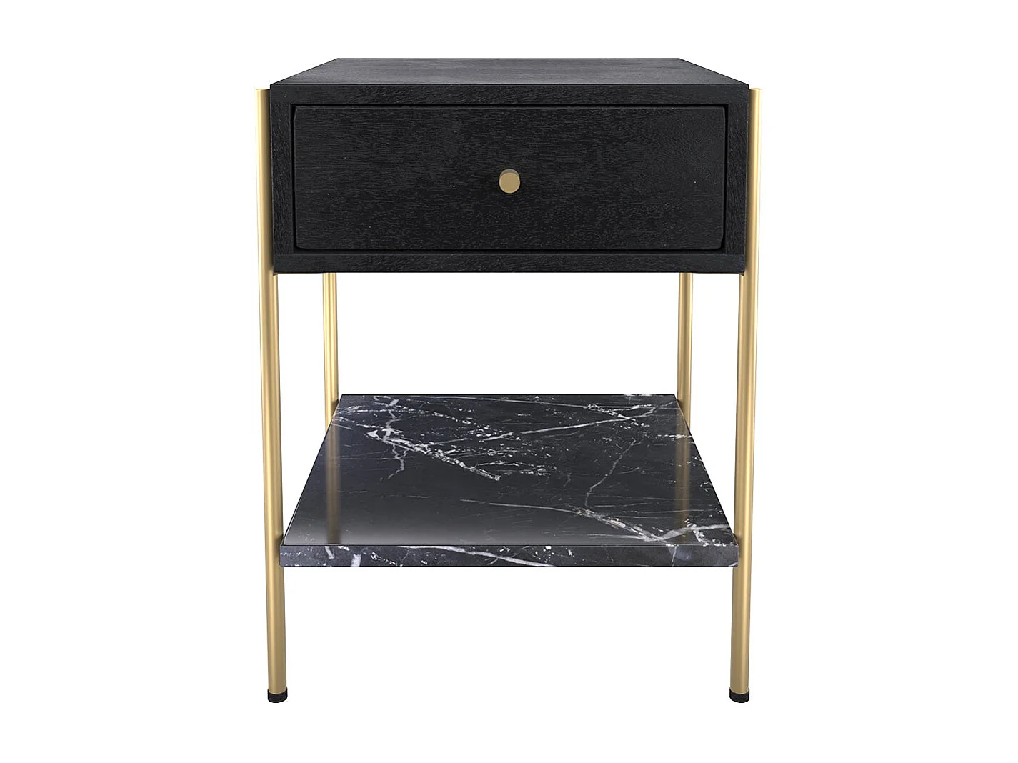 Comodino a 1 cassetto in legno nero e metallo dorato - Doori