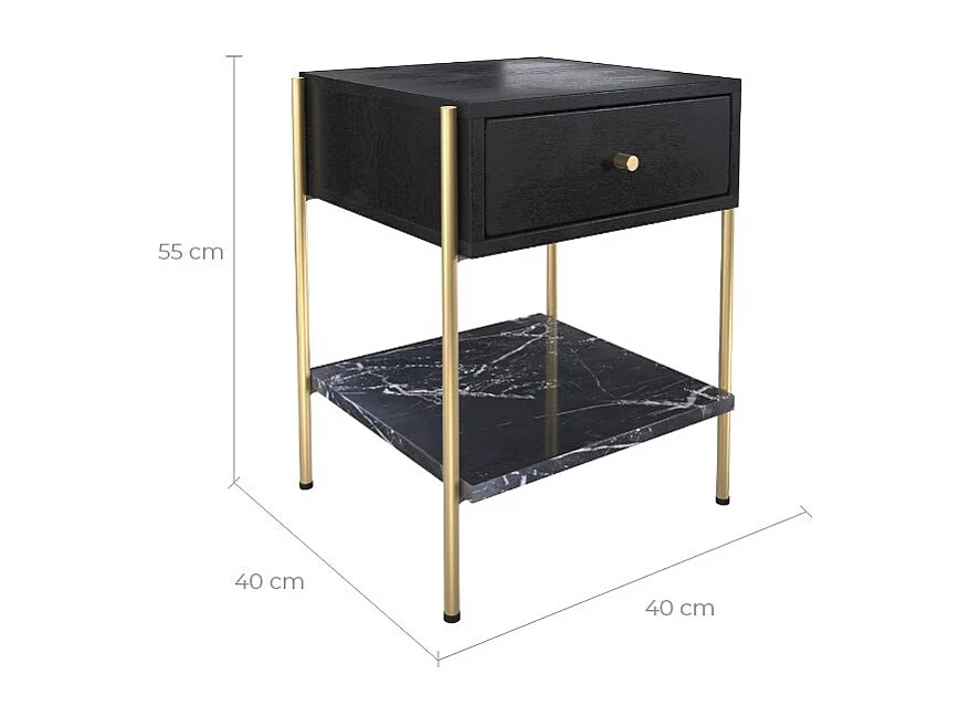 Comodino a 1 cassetto in legno nero e metallo dorato - Doori