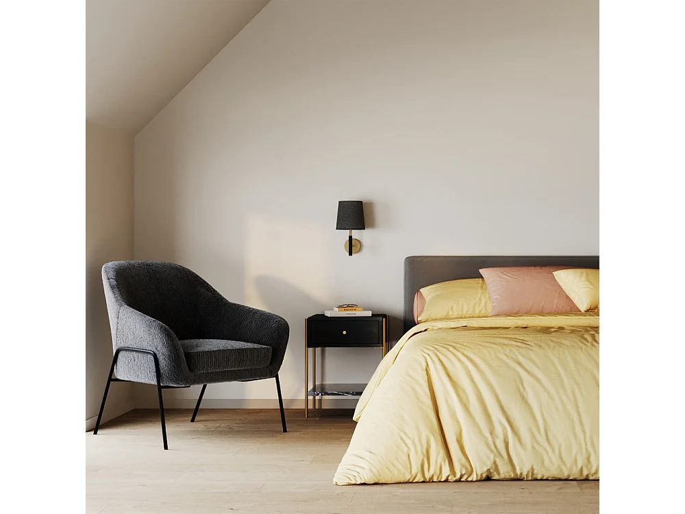 Comodino a 1 cassetto in legno nero e metallo dorato - Doori