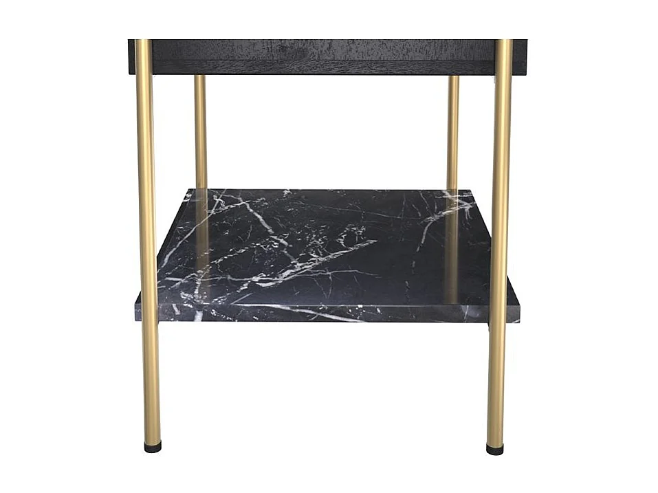 Comodino a 1 cassetto in legno nero e metallo dorato - Doori