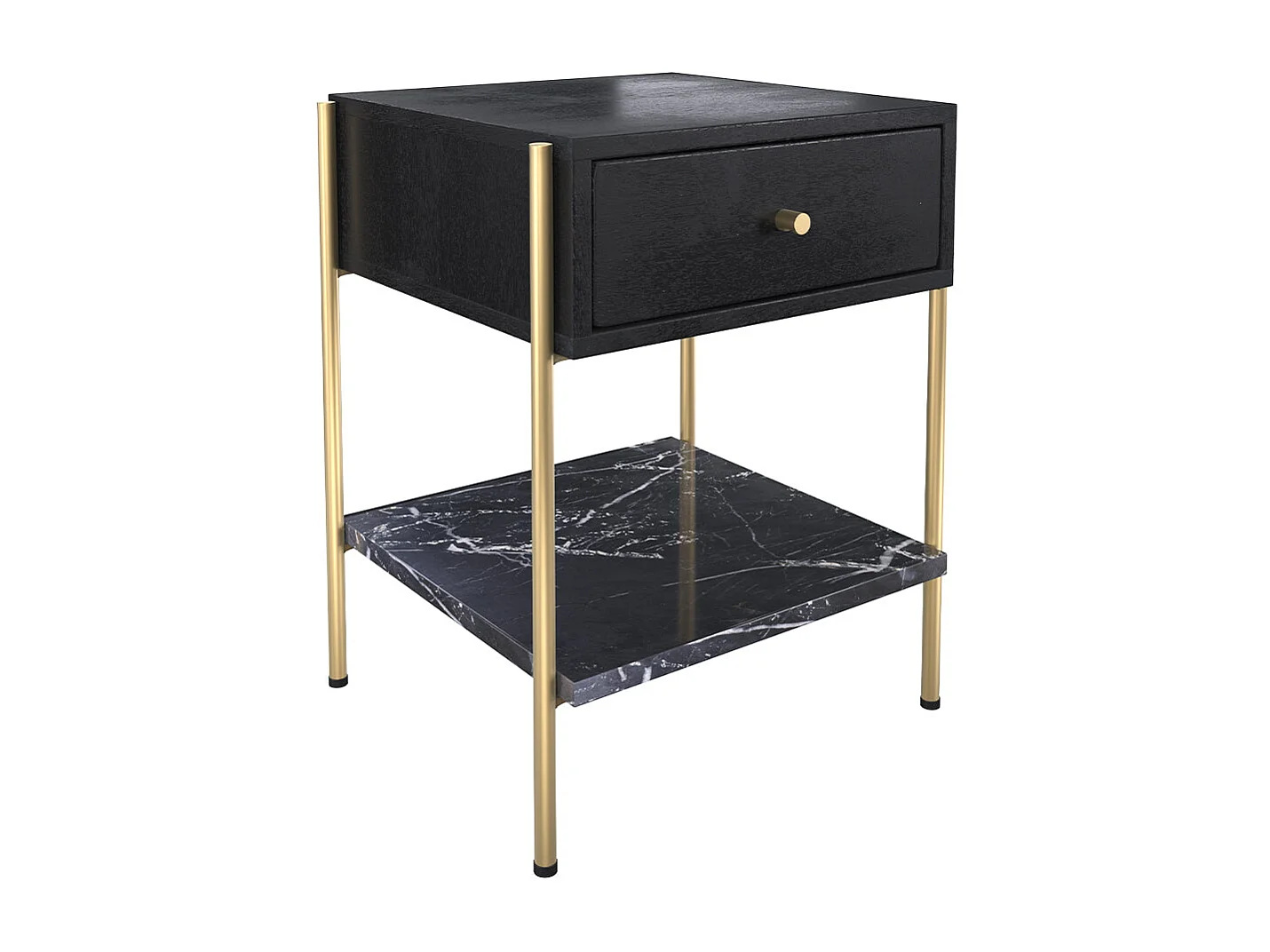 Comodino a 1 cassetto in legno nero e metallo dorato - Doori