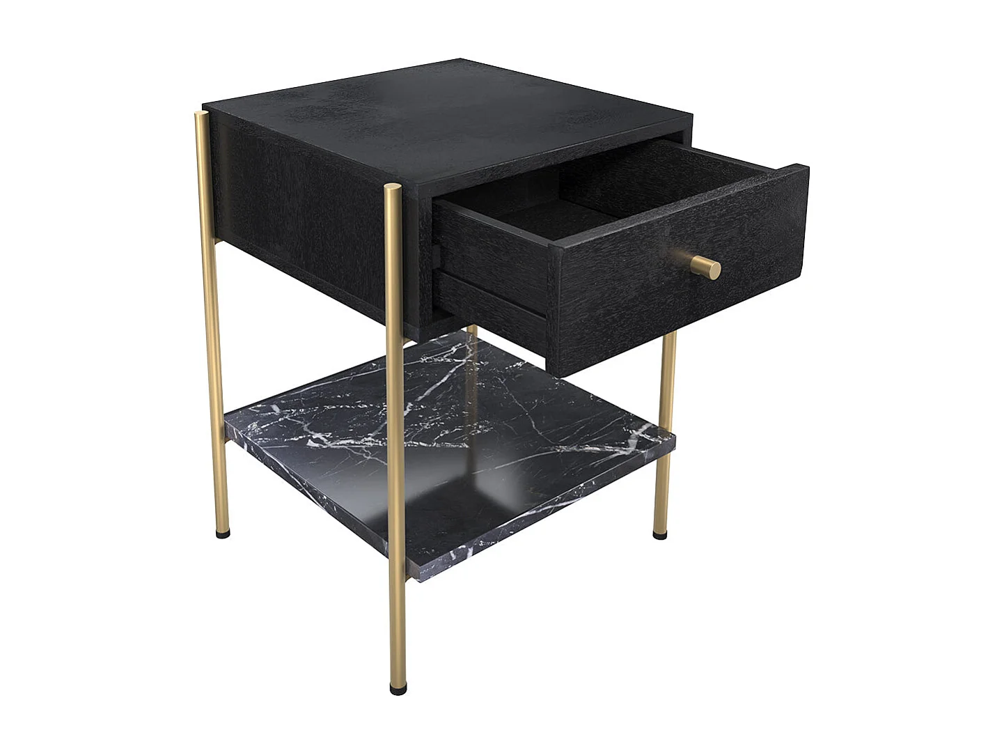 Comodino a 1 cassetto in legno nero e metallo dorato - Doori