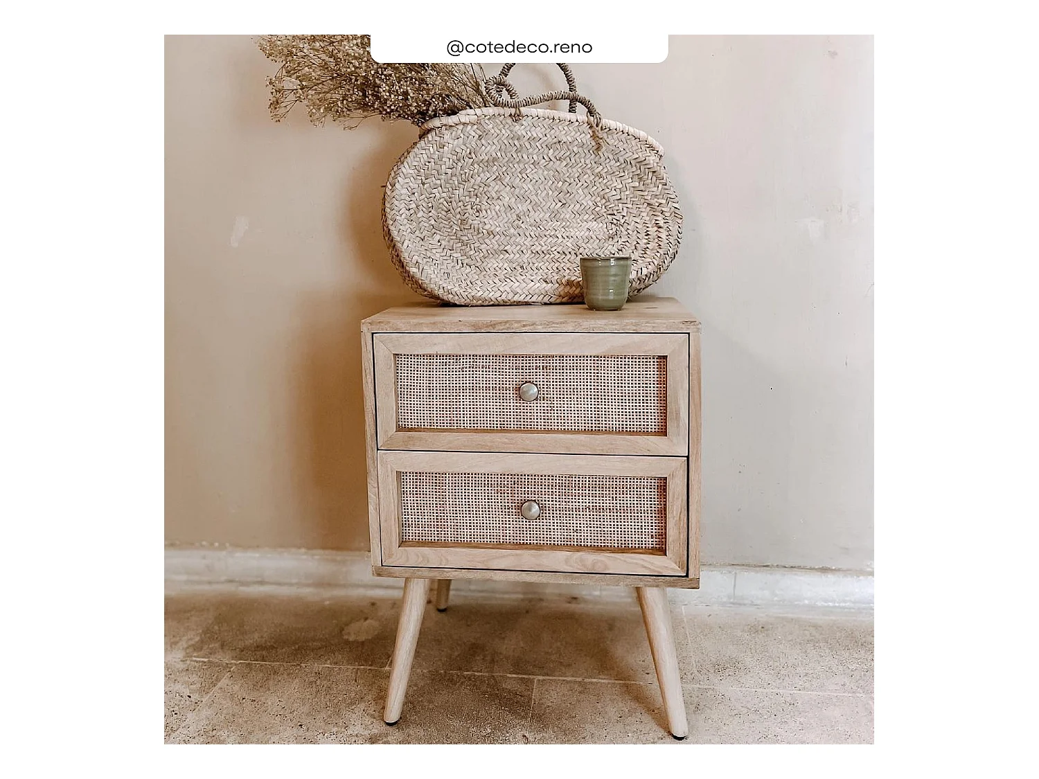 Comodino a 2 cassetti in canna e legno di mango - Cody