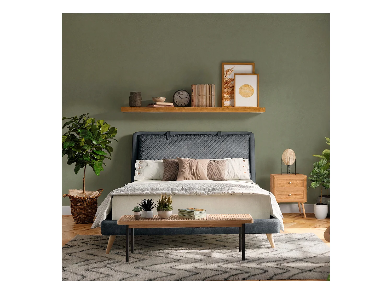 Comodino a 2 cassetti in canna e legno di mango - Cody