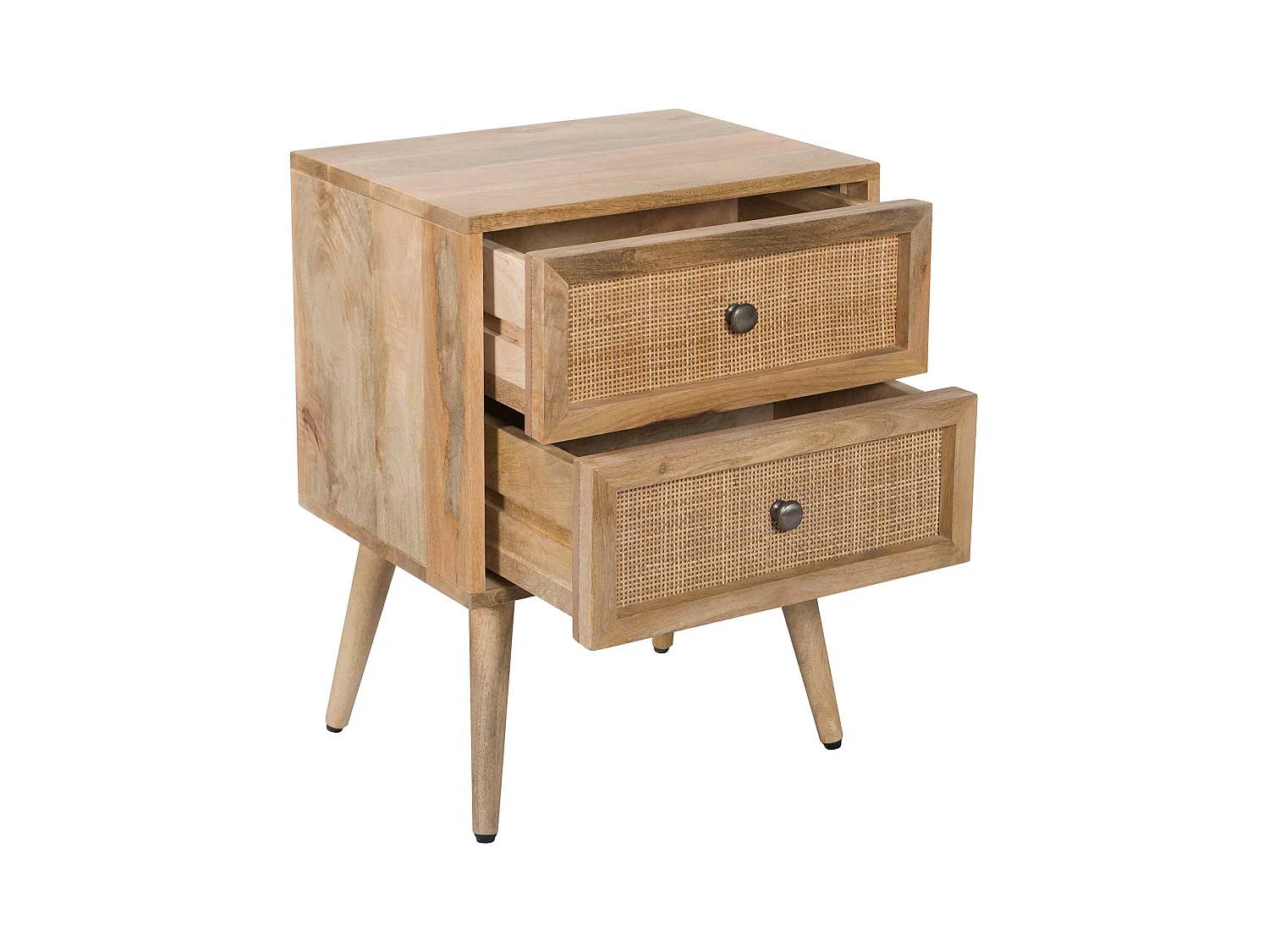 Comodino a 2 cassetti in canna e legno di mango - Cody